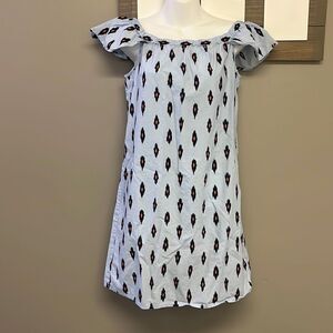 J. Crew Light Blue Cotton Abstract Design Fluttered Sleeve Sundress- Small